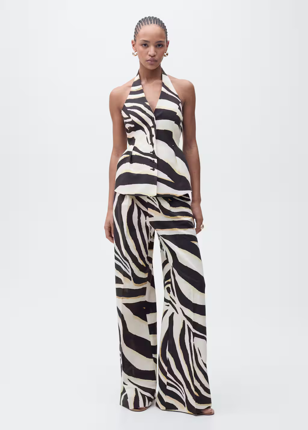 Zebra-print linen-blend waistcoat beige - Woman - XXL - MANGO | MANGO (UK)