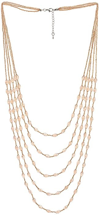 COOLSTEELANDBEYOND Champagne Gold Oval Beads Statement Necklace Multi-Strand Long Chains with Cry... | Amazon (US)