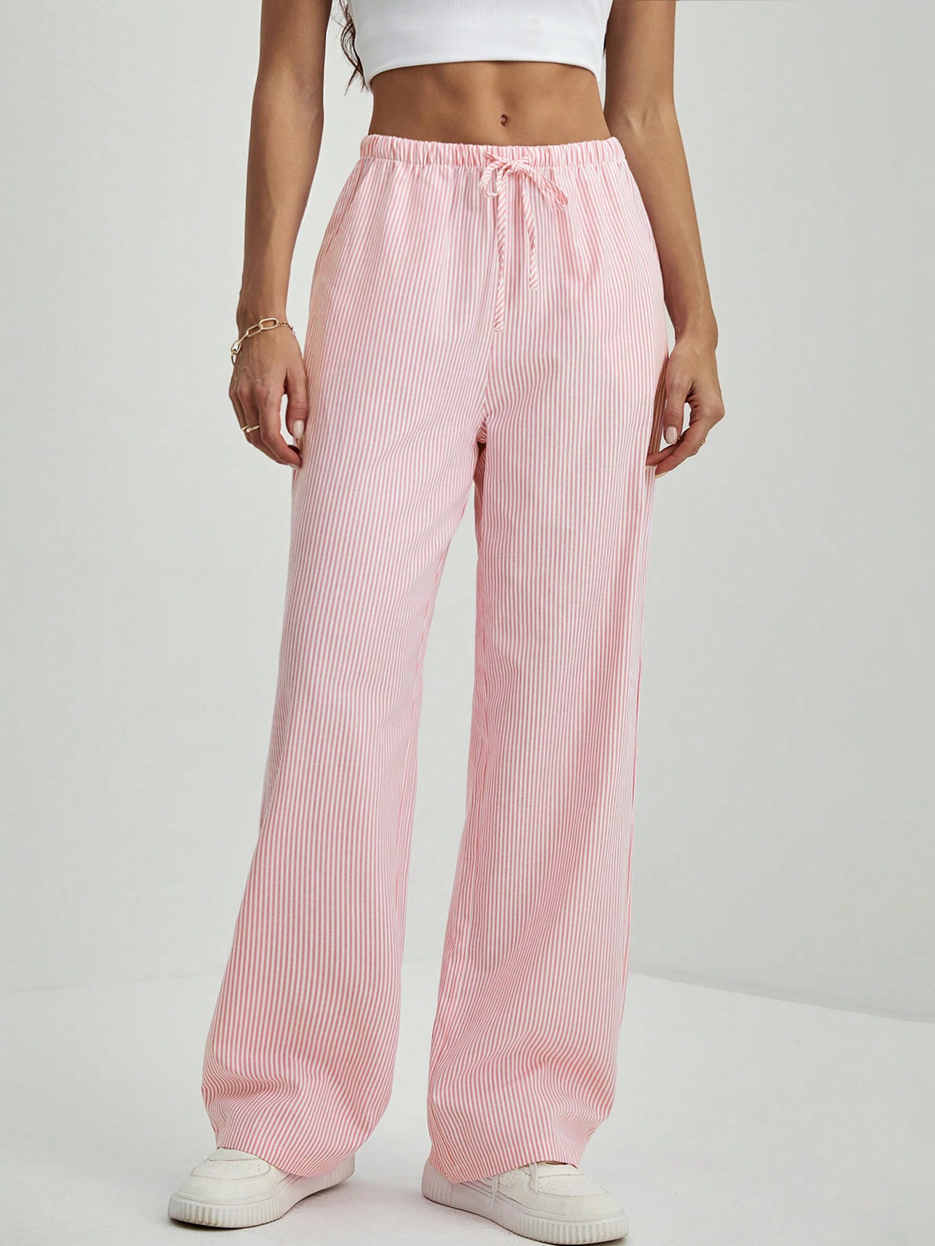 SHEIN Tall Grey Striped Yarn-Dyed Women Trousers | SHEIN