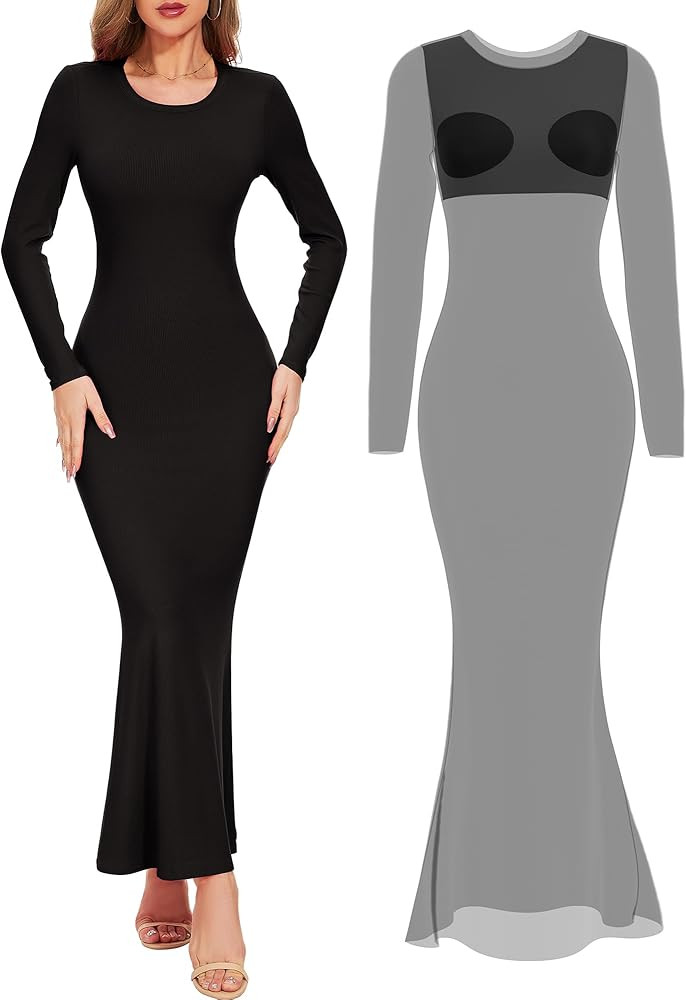 Women Bodycon Maxi Dresses Sleeveless Spaghetti Strap Long Dress Elegant Built-in Bra Tight Merma... | Amazon (US)