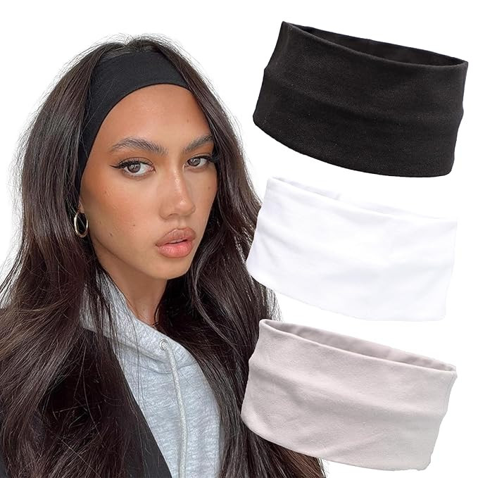 Headbands for Women 3PCS Non Slip Sports Headband Soft Cotton Stretchy Headbands Hair Accessories | Amazon (US)