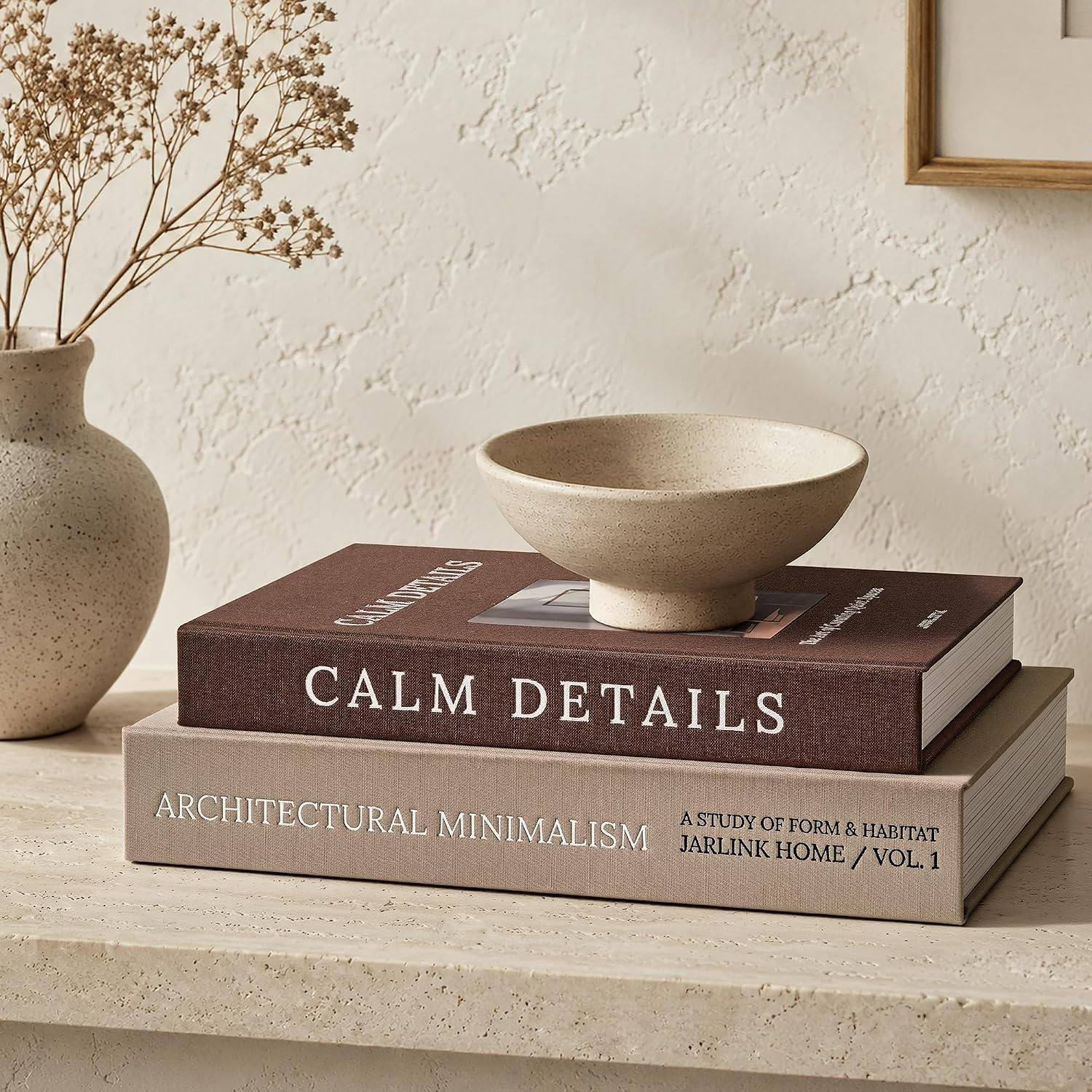 JARLINK Aesthetic Decorative Books, Set of 2 Linen Faux Book Boxes, Oatmeal | Amazon (US)
