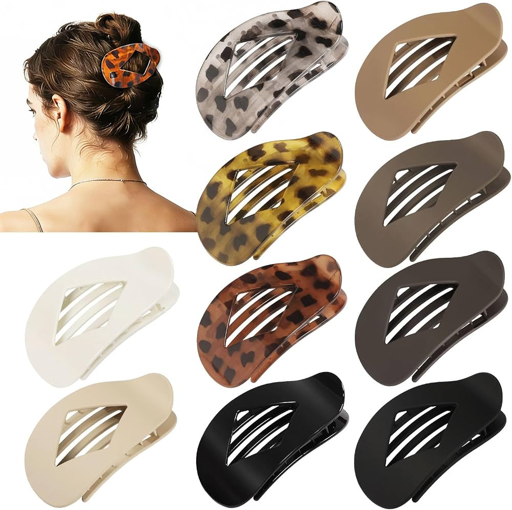 10 PCS Flat Hair Clips for Women - Large Matte & Tortoise Hair Claw Clips, 4.2 Inch Strong Hold N... | Amazon (US)
