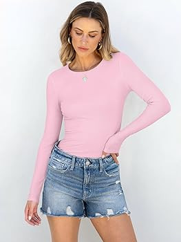 ANRABESS Women Long Sleeve Shirts Rib Knit Slim Fit Tops Basic Tee 2025 Fall Outfits Casual T-Shi... | Amazon (US)
