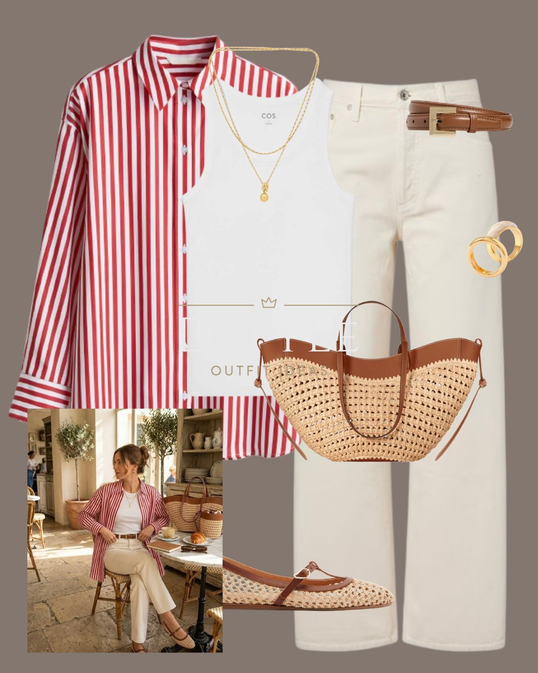 Cherishing cozy cafe mornings in this effortless red striped button-down and classic white denim pairing. Styled with the perfect summer raffia tote and woven flats for that ultimate European vacation look.

#LTKootd