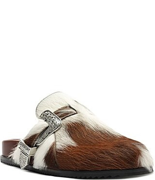 Schutz Grace Cow Print Hair Calf Western Buckle Hardware Clogs - 7 | Dillard's
