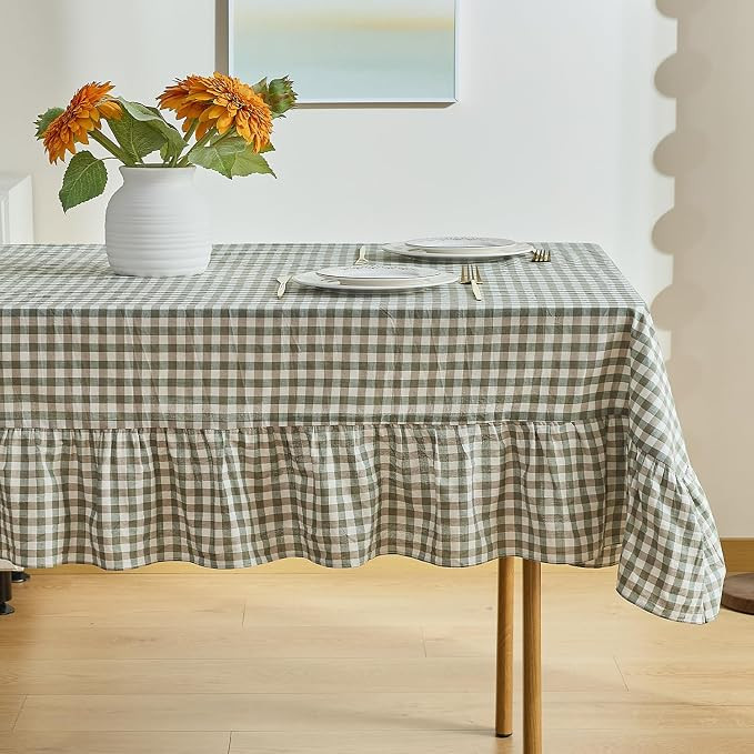 Sage Green Tablecloth, 100% Washed Cotton, Classic Vintage Decorative Table Cover, Buffalo Plaid ... | Amazon (US)