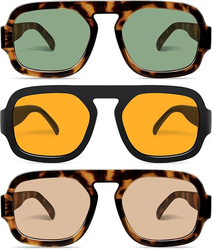 Retro Square Aviator Sunglasses for Women Men 70s Vintage style Shades Trendy Flat Top UV Protect... | Amazon (US)