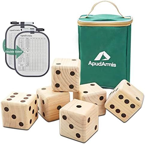 ApudArmis Giant Wooden Yard Dice Game, 3.5'' Big Dice Lawn Game Set with Scoreboard & Carrying Ba... | Amazon (CA)
