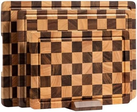 Cutting Board Set, Acacia Wood Checkered Cutting Boards for Kitchen, 3 pcs Chopping Board with Ju... | Amazon (US)