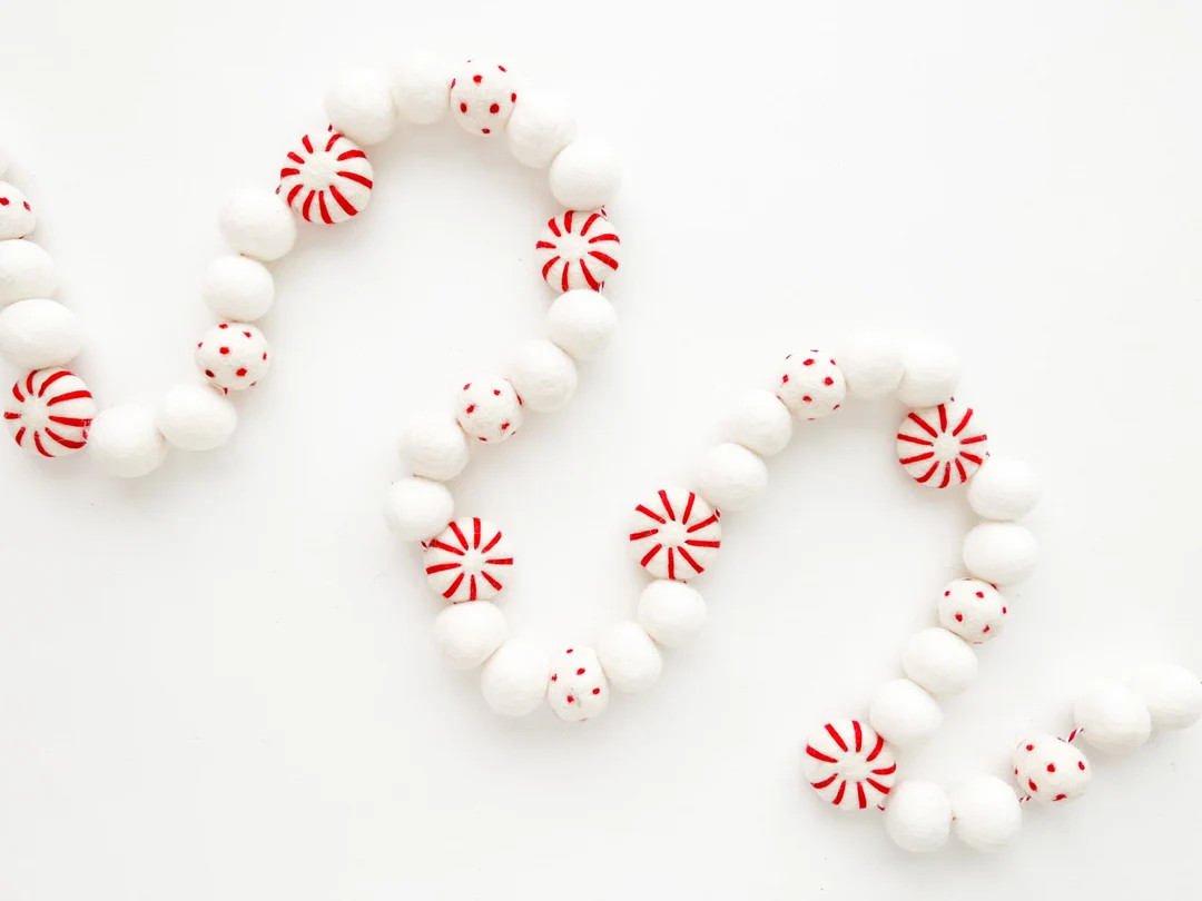 Simply Peppermint Felt Ball Garland Holiday Collaboration with Shakira Patterson 2022 - Bunting, ... | Etsy (US)