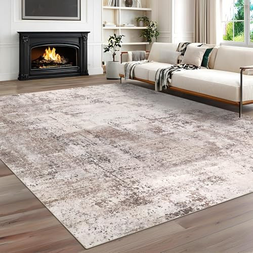 famibay 8x10 Area Rugs for Living Room Modern Reddish Brown Dining Room Rugs for Under Table Low Pile Soft Neutral Washable Rugs Carpet for Living Room Bedroom Home Office | Amazon (US)