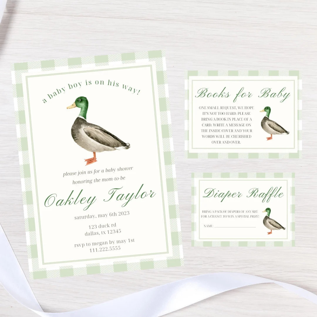 Duck Baby Shower Invitation Bundle | Editable Mallard Duck Boy Baby Shower Bundle | Diaper Raffle... | Etsy (US)