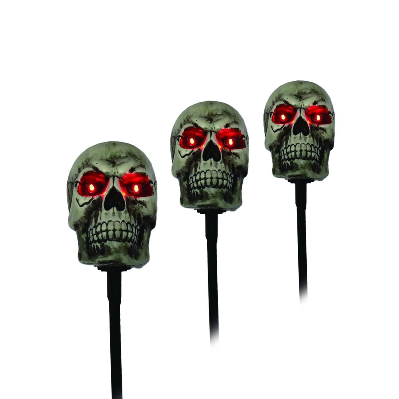 Way to Celebrate Halloween 3-Piece Battery Operated LED Skull Lawn Stakes, with 6 LED Red Bulbs, ... | Walmart (US)