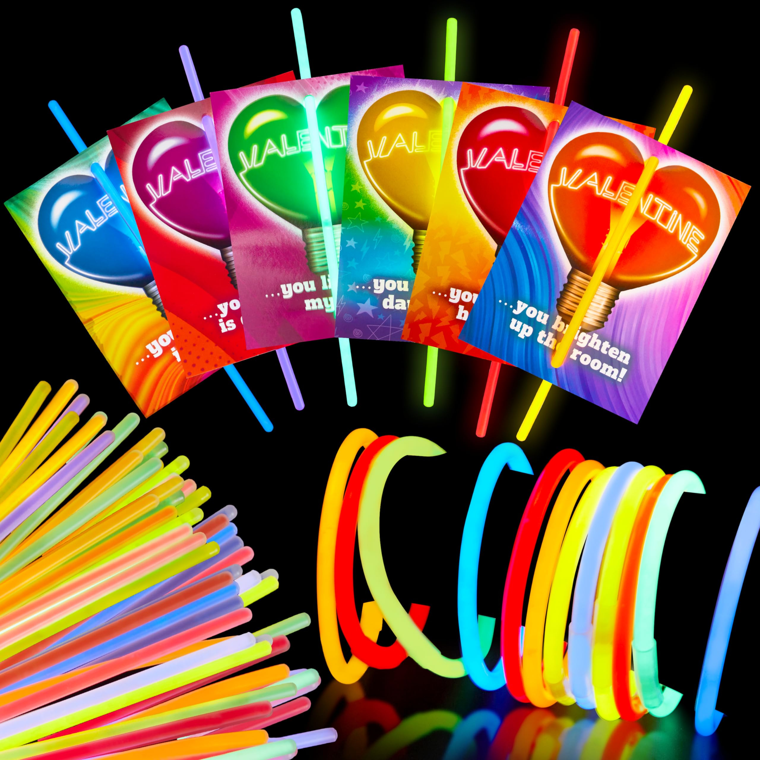JOYIN 36 Packs Neon Valentines Day Gift Cards with Glow Stick Bracelets, Glow in the dark Necklac... | Amazon (US)