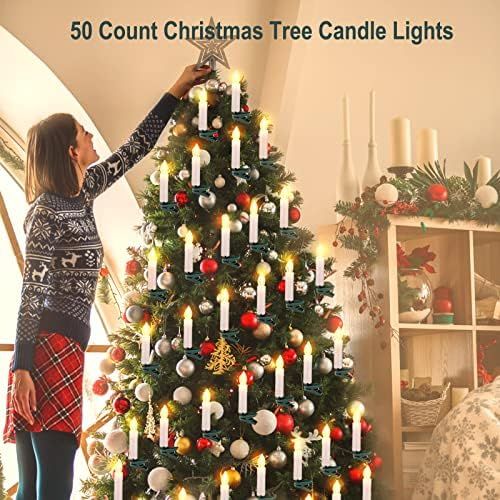 Guirnalda de luces de vela de Navidad, 50 luces LED con clip para árbol de Navidad, luces conect... | Amazon (US)