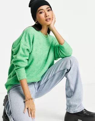 ASOS DESIGN oversized jumper with volume sleeve in green | ASOS (Global)