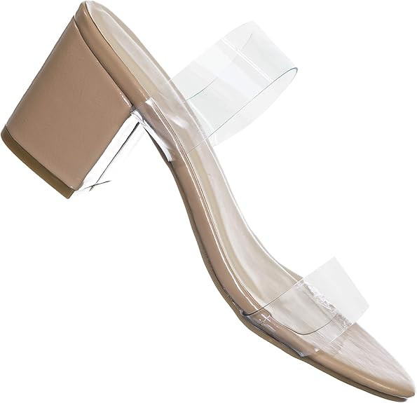 Aquapillar Iridescent Lucite Strap Mule - Womens Open Toe Chunky Heel Sandals | Amazon (US)