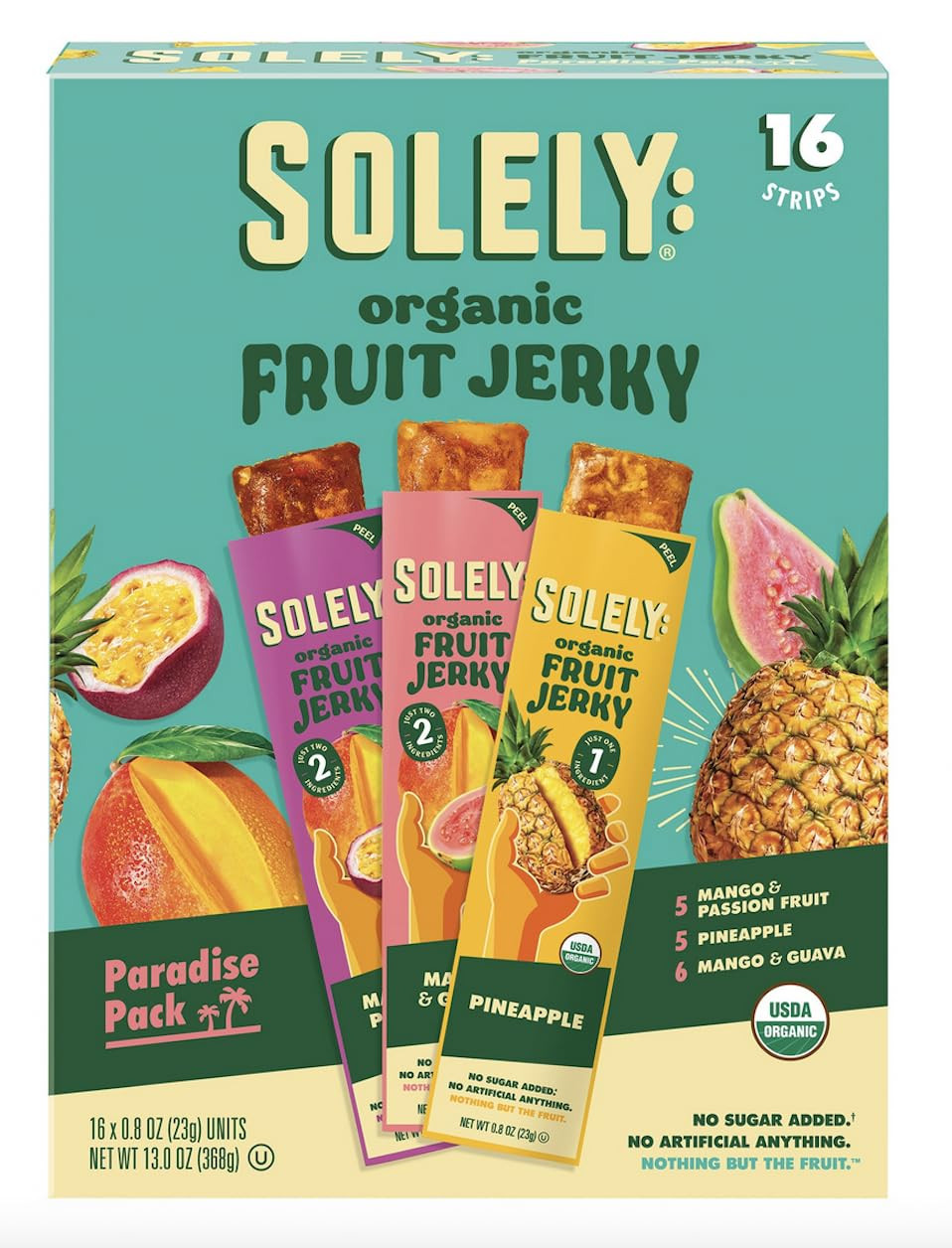 Solely Organic Fruit Jerky Paradise Pack, Tropical Flavors Variety, 16 Strips, No Sugar Added, 13... | Amazon (US)
