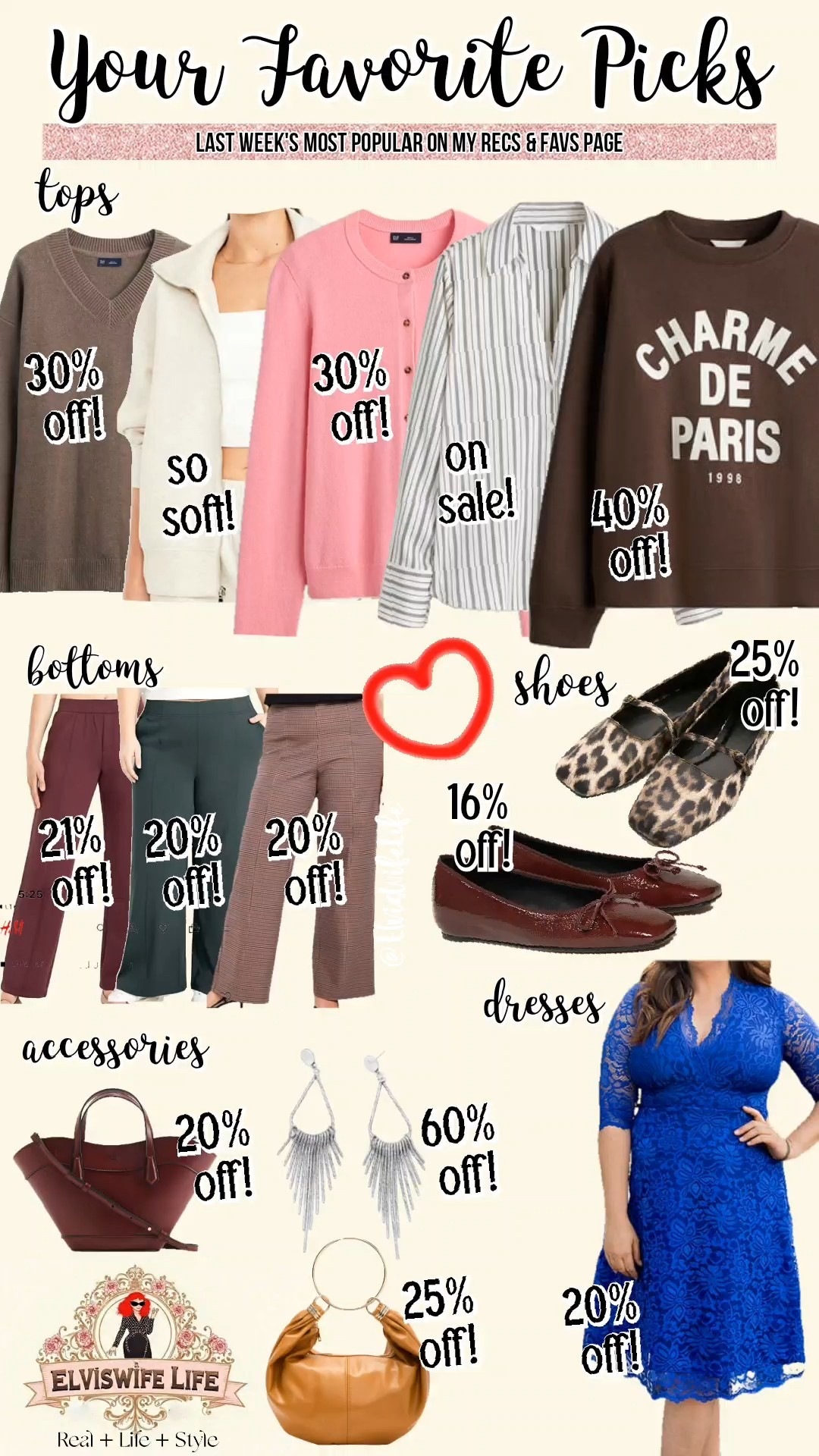 Your favorite picks from last week: fall transition pieces like cozy sweaters, pants in fall’s most popular colors (burgundy and brown), ladylike Mary Janes and flats (in leopard of course), leather purses, and wedding guest dresses (isn’t that lace dress 😍).
Right now almost everything is on sale when you click through below! 

Everything’s available in extended sizes. 

#LTKMidsize #LTKPlusSize #LTKSaleAlert
