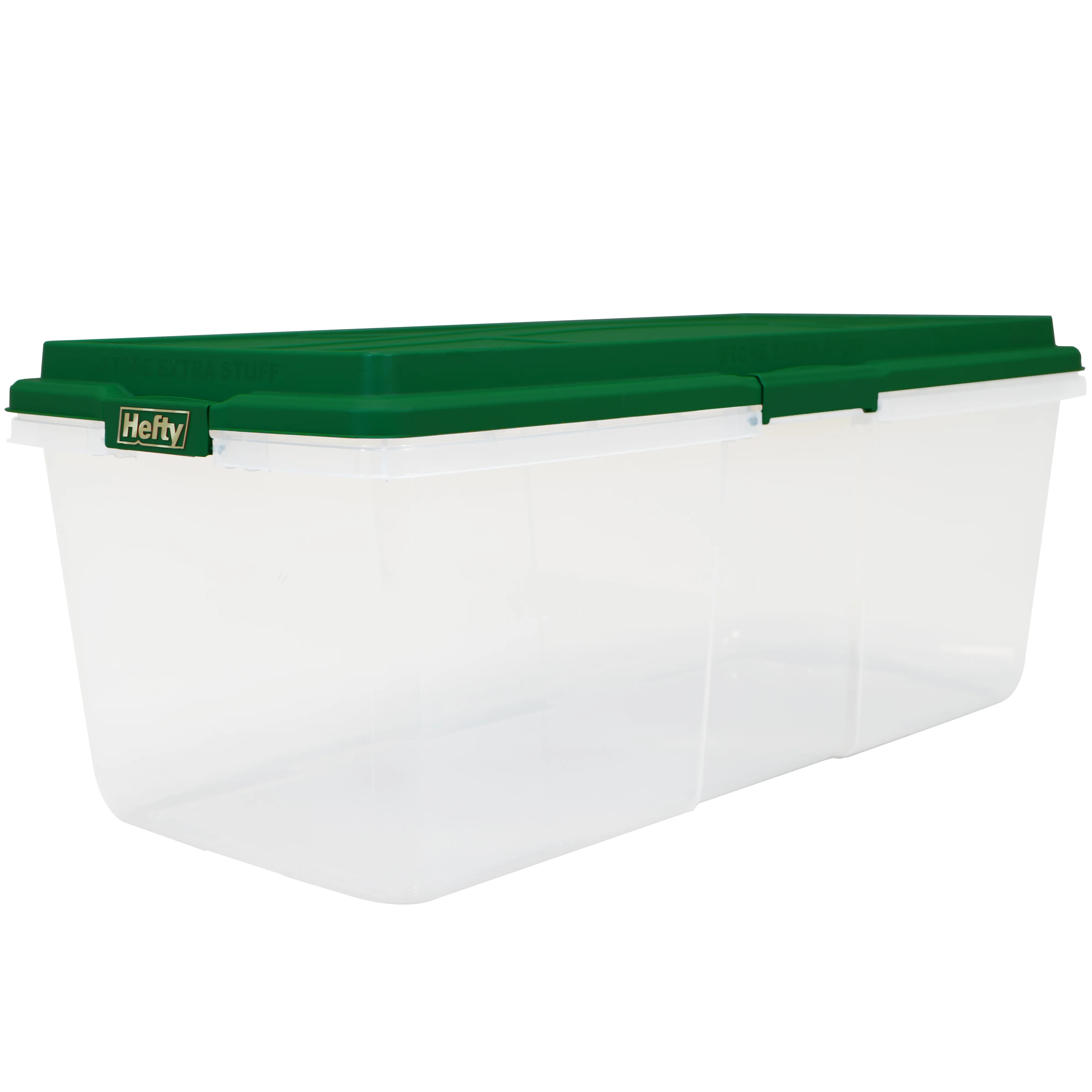 Hefty 113 Quart Clear Plastic Latched Christmas Storage Container, Green Lid | Walmart (US)