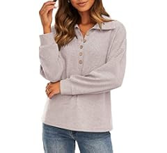 BTFBM Women Casual Button Down V Neck Blouses Long Sleeve Solid Color Stand Collar Knitted Tops C... | Amazon (US)