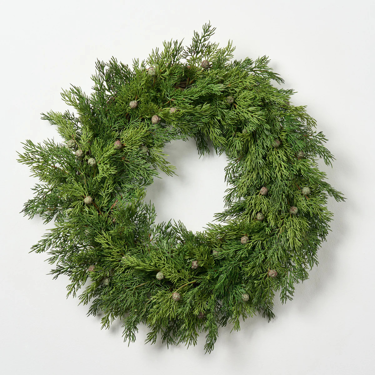 Seeding Real Touch Juniper Berry Faux Greenery Front Door Mantle Wreath 18" | Darby Creek Trading