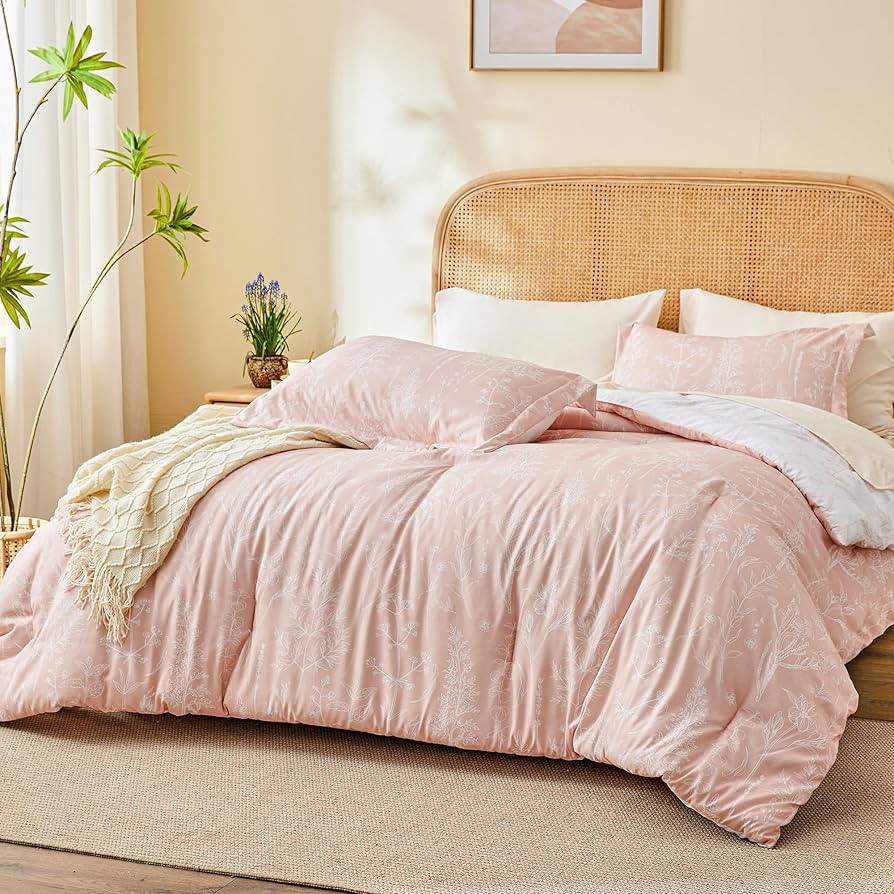 Love's cabin Dusty Rose Pink Queen Comforter Set - Queen Size Comforter Set, 3 Pieces Cute Floral... | Amazon (US)