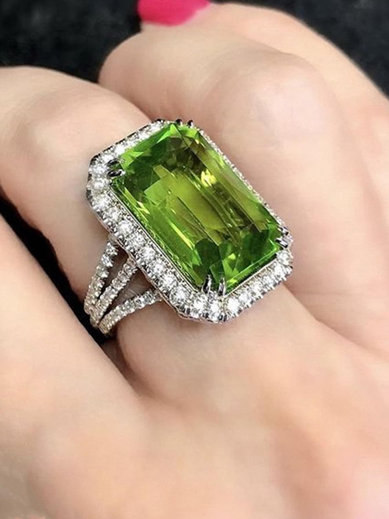 1pc Romantic Green Cubic Zirconia Ring For Women For Valentine's Day Gift Wedding Jewelry | SHEIN