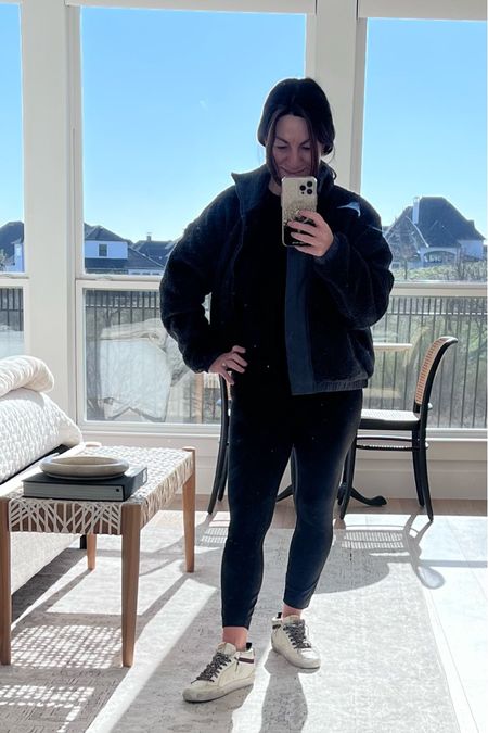 Weekend outfit, athlesiure outfit, travel outfit, Sherpa jacket, petite leggings, black long sleeve top, fashion sneakers



#LTKFind #LTKstyletip