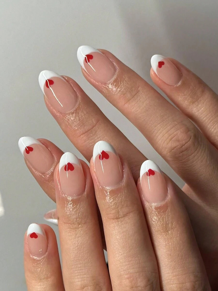 Elevate Your Style With, 24pcs Short Oval Heart Nail Design White French Tip Press On Nails Short... | SHEIN