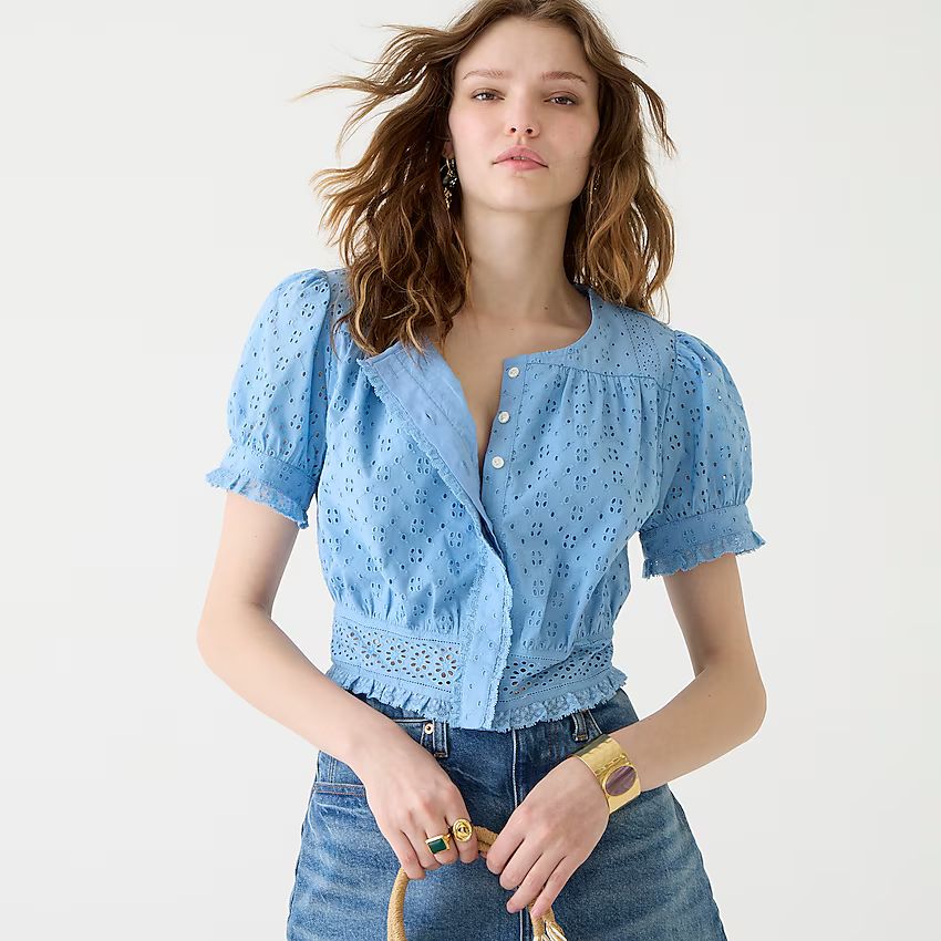 Button-front eyelet crop top | J.Crew US