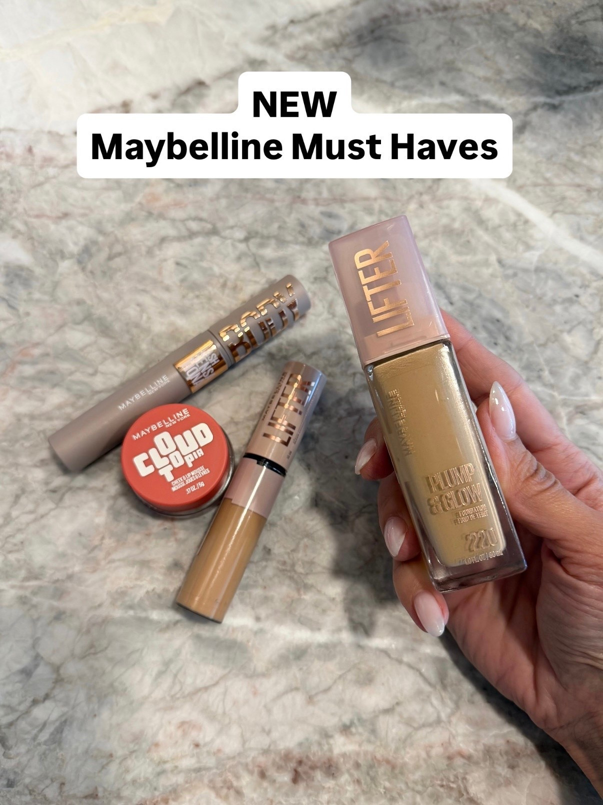 #ad Loving the NEW @maybelline makeup products that just arrived at @target

Lifter Foundation Plump & Glow - 220
Lifter Concealer - 50
Cloudtopia Lip & Cheek Mousse Blush - coral illusion
Lash Sensational Body Mascara - blackest black

#MaybellinePartner #newmakeup #maybellinemusthaves #grwm
@shop.ltk #liketkit