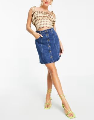 & Other Stories organic cotton mini denim skirt with gold daisy buttons in blue | ASOS (Global)