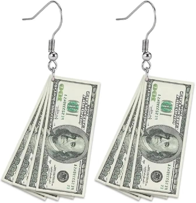 Dollar Sign Earrings Funny Lightweight Acrylic Retro 100 Dollar Bill Money Luck Symbol 2D Simulat... | Amazon (US)