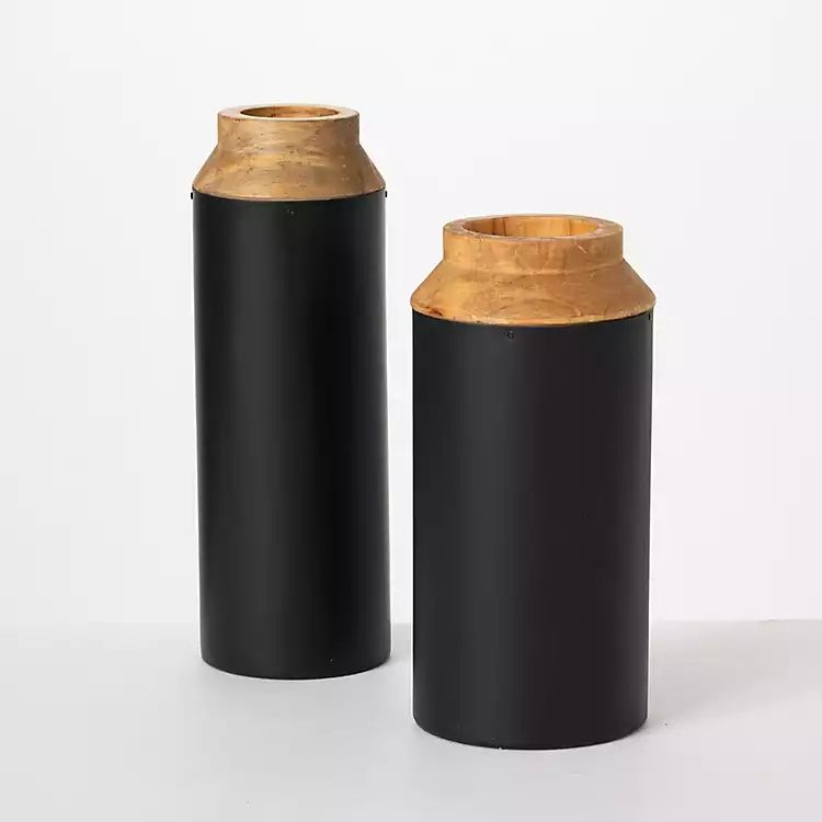 New! Black and Brown Wood Vases, Set of 2 | Kirkland's Home