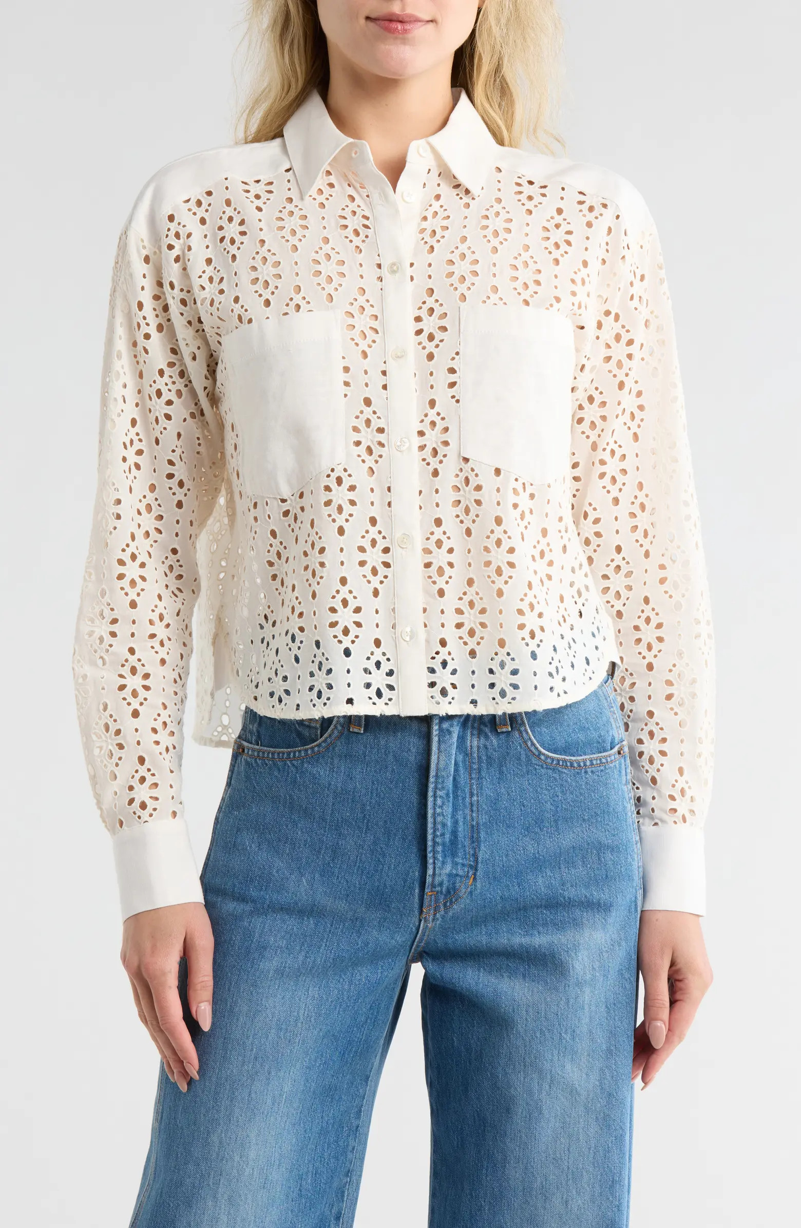 Veronica Beard Aderes Eyelet Embroidered Cotton Button-Up Shirt | Nordstromrack | Nordstrom Rack