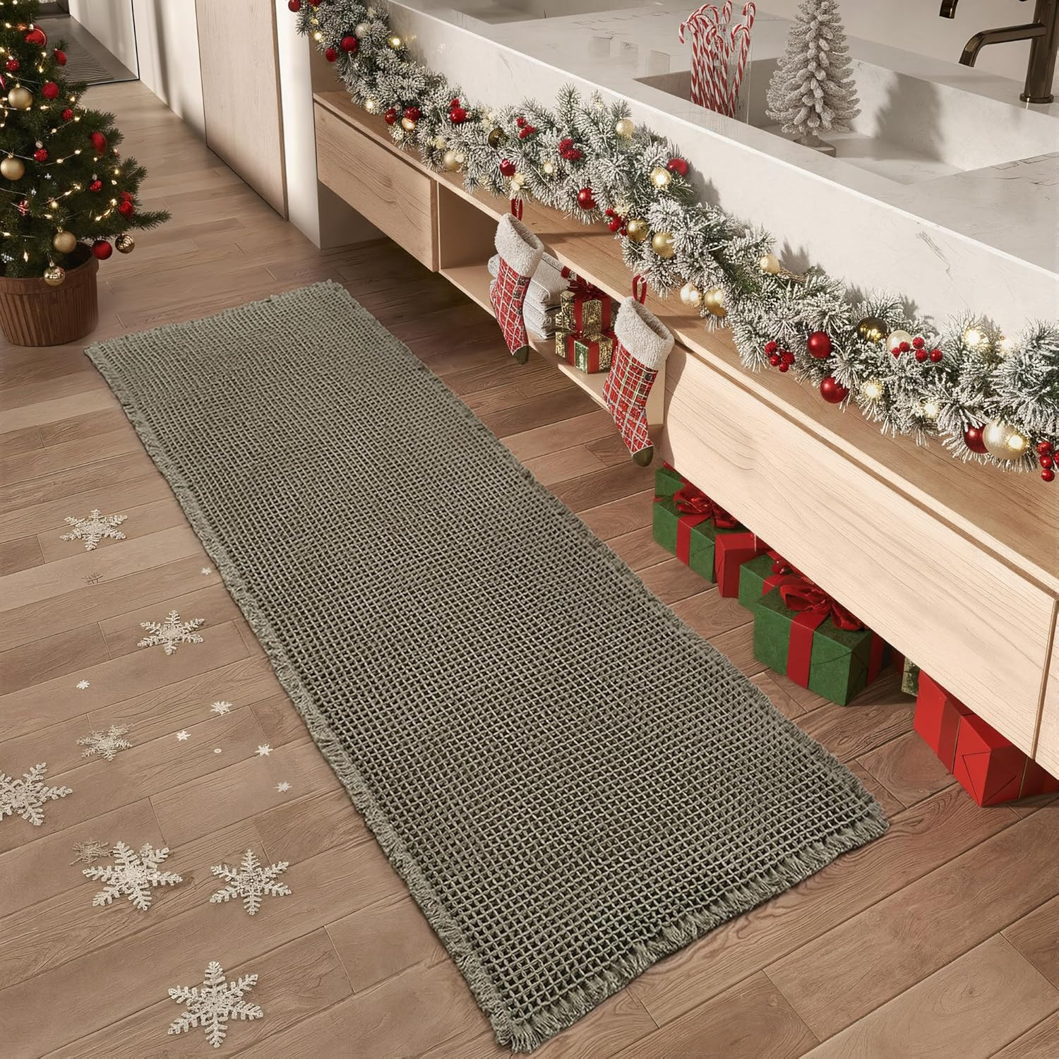 Upgraded Christmas Waffle Runner Rug Super Absorbent Non Slip Bath Mats for Bathroom Floor Washab... | Amazon (US)