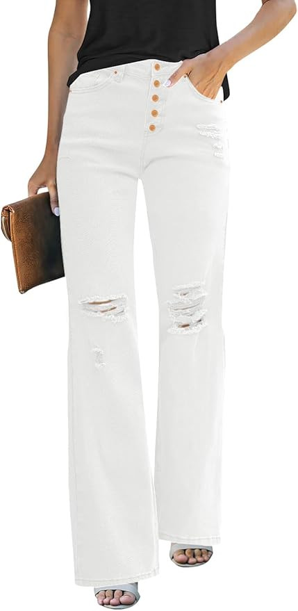 LookbookStore High Waisted Ripped Flare Jeans for Women Distressed Bell Bottom Jeans Wide Leg Pan... | Amazon (US)