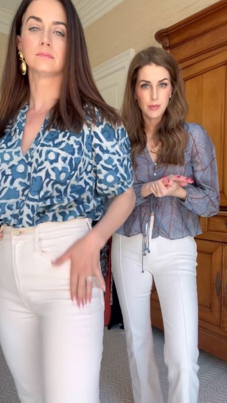 Megan and I are showing you a few great tops we found today. I feel like cute and easy blouses are something I’m always in need of so I hope you love these tops as much as we do. All of our tops are a size small.

Both denim pants we are wearing are a 26. As you can see Megan’s pair of denim is more of an off white if you want a softer look.  

Blouse, white denim, summer outfit, spring outfit, sandals, body type, earrings 

#LTKover40 #LTKstyletip #LTKshoecrush