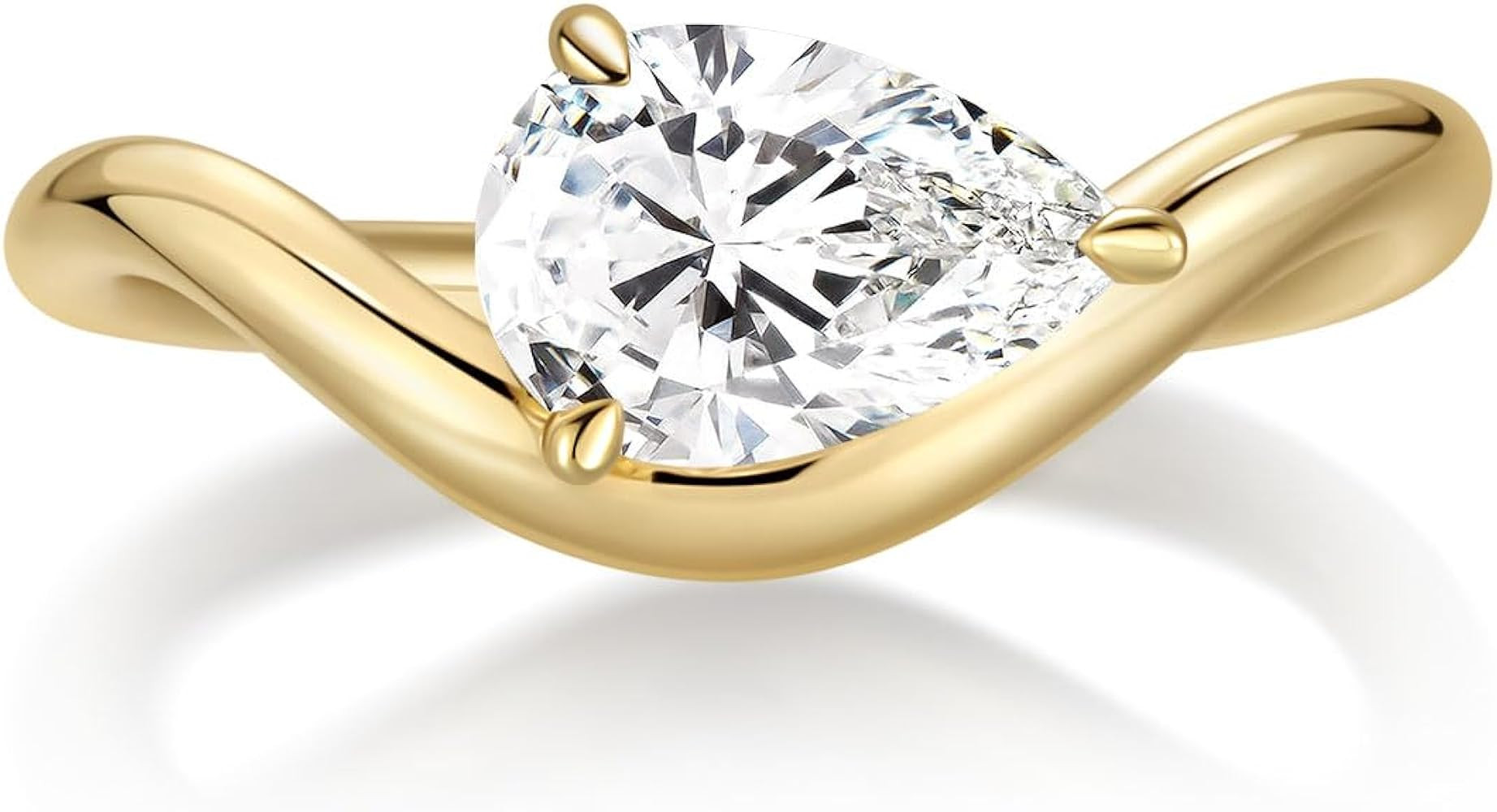 ASHINE 14K Gold Plated Wavy Engagement Ring for Women | Pear Solitaire Cubic Zirconia Wedding Rin... | Amazon (US)