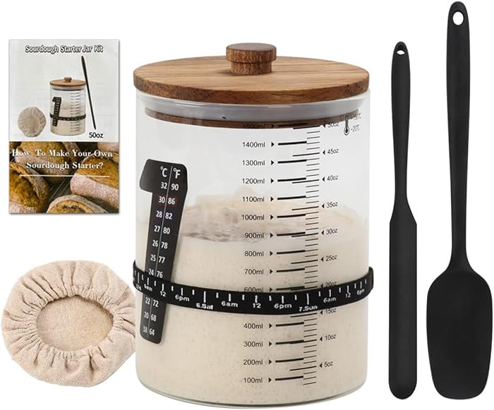 50oz Sourdough Starter Jar Kit with Glass Jar Black Silicone Scraper Feeding Date Marked Band and... | Amazon (CA)