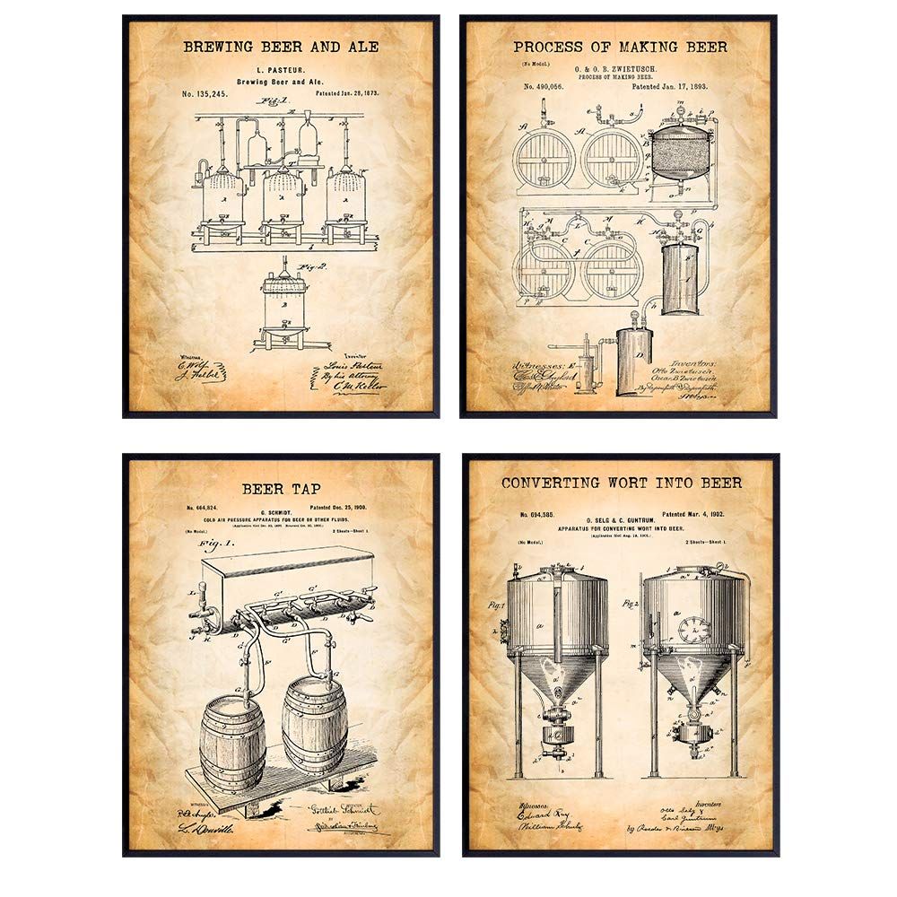 Beer Brewing Patent Art Prints - Vintage Wall Art Poster Set - Chic Modern Home Decor for Den, Ki... | Amazon (US)