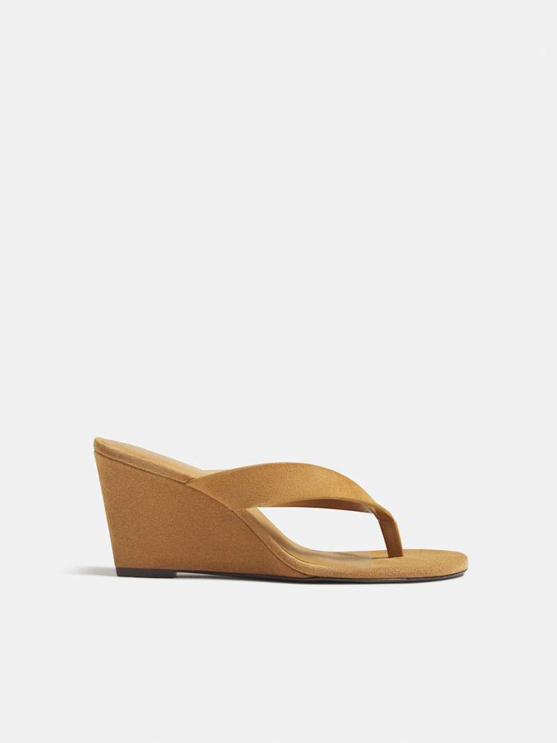 Reformation Jessie Wedge Thong Black Leather 7.5 | Reformation (Global)