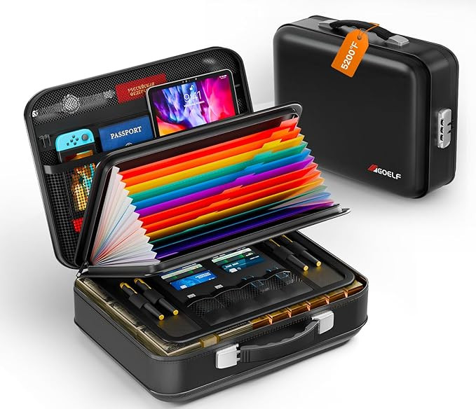 Fireproof Document Box with Lock, 5200°F Fireproof Water Resistant Hard Case File Organizer Safe... | Amazon (US)
