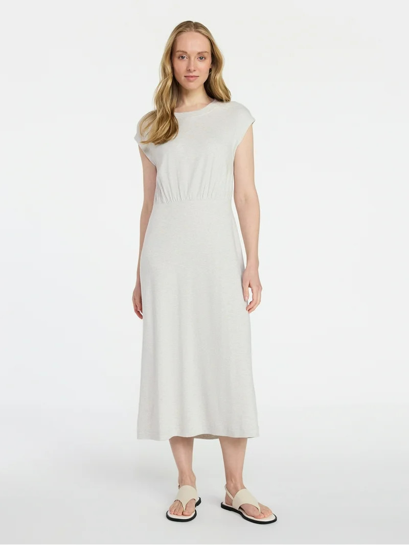 Time and Tru Women’s Cotton Knit Midi Dress with Dolman Sleeves, Sizes XS-XXXL | Walmart (US)