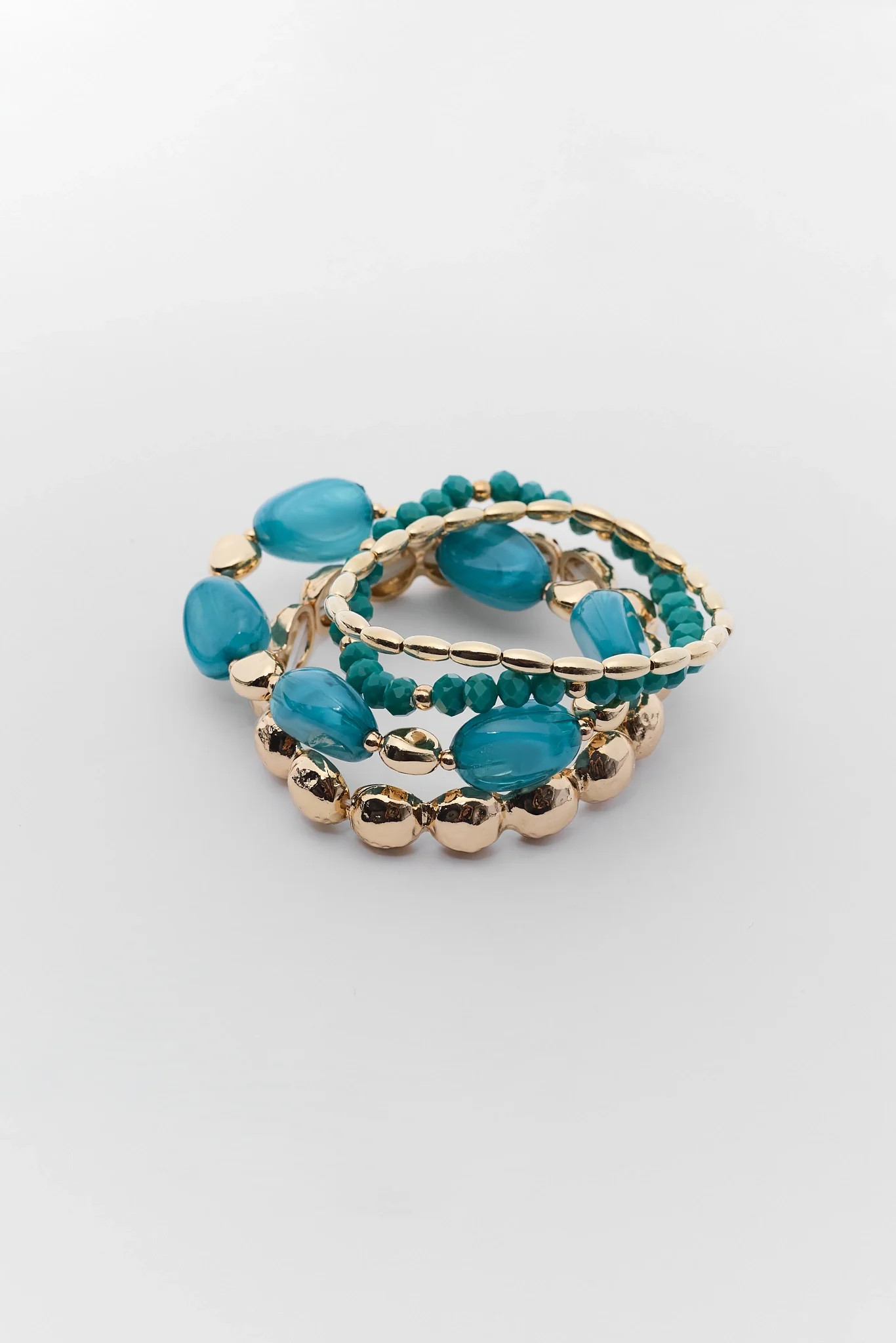 Teal Beaded Stretch Bracelet Stack | Avara