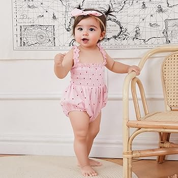 Engofs Newborn Baby Girl Summer Clothes Sleeveless Romper with Headband Boho Outfits | Amazon (US)