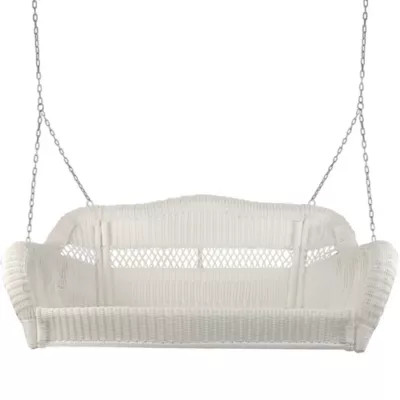 Northlight 2-Person Hand Woven Resin Wicker Hanging Porch Swing with Chain - White | Belk