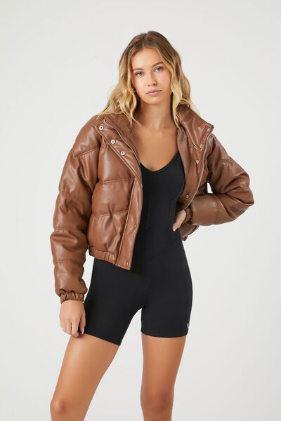 Cropped Faux Leather Puffer Jacket | Forever 21 (US)